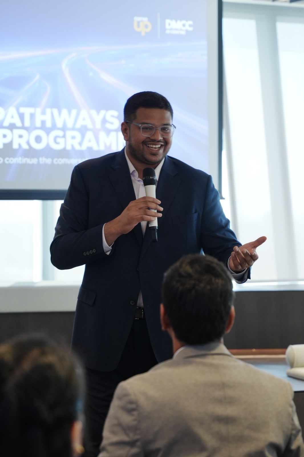 Mohammed Fawaz speaking at the CurveUp × DMCC Pathways Programme in Dubai