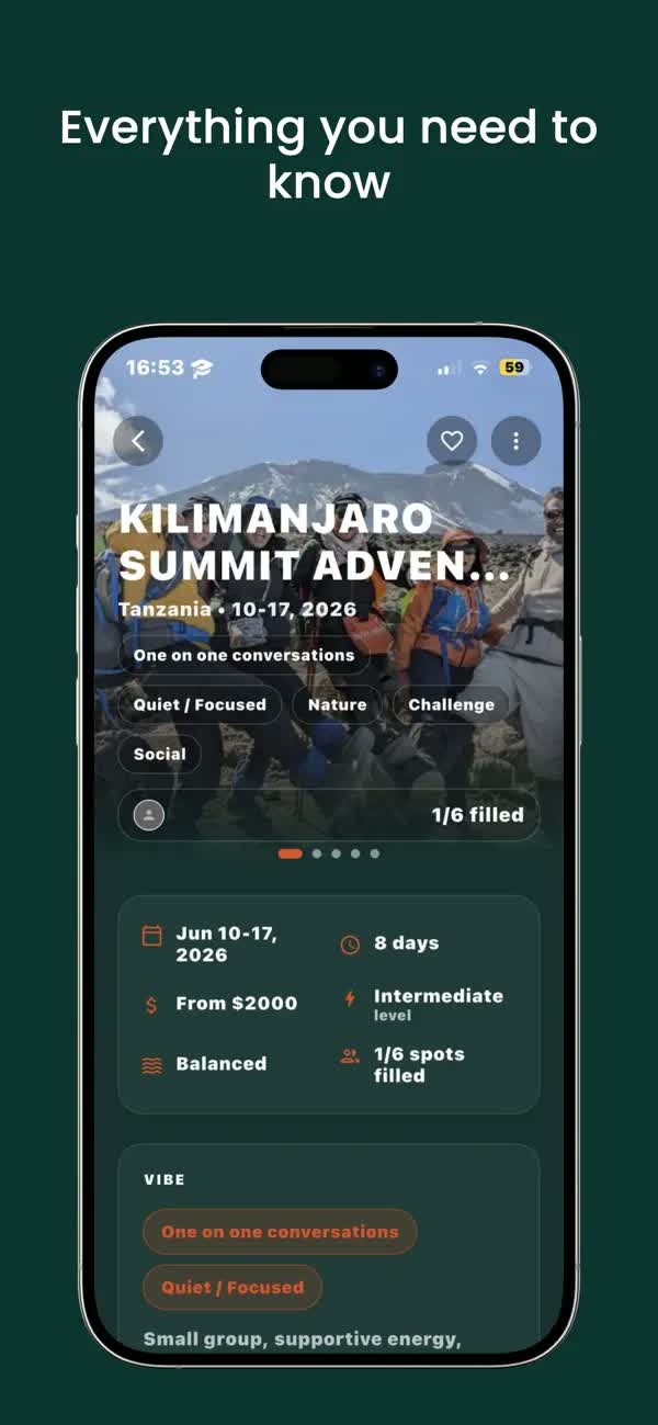 RUSH app crew preview screen